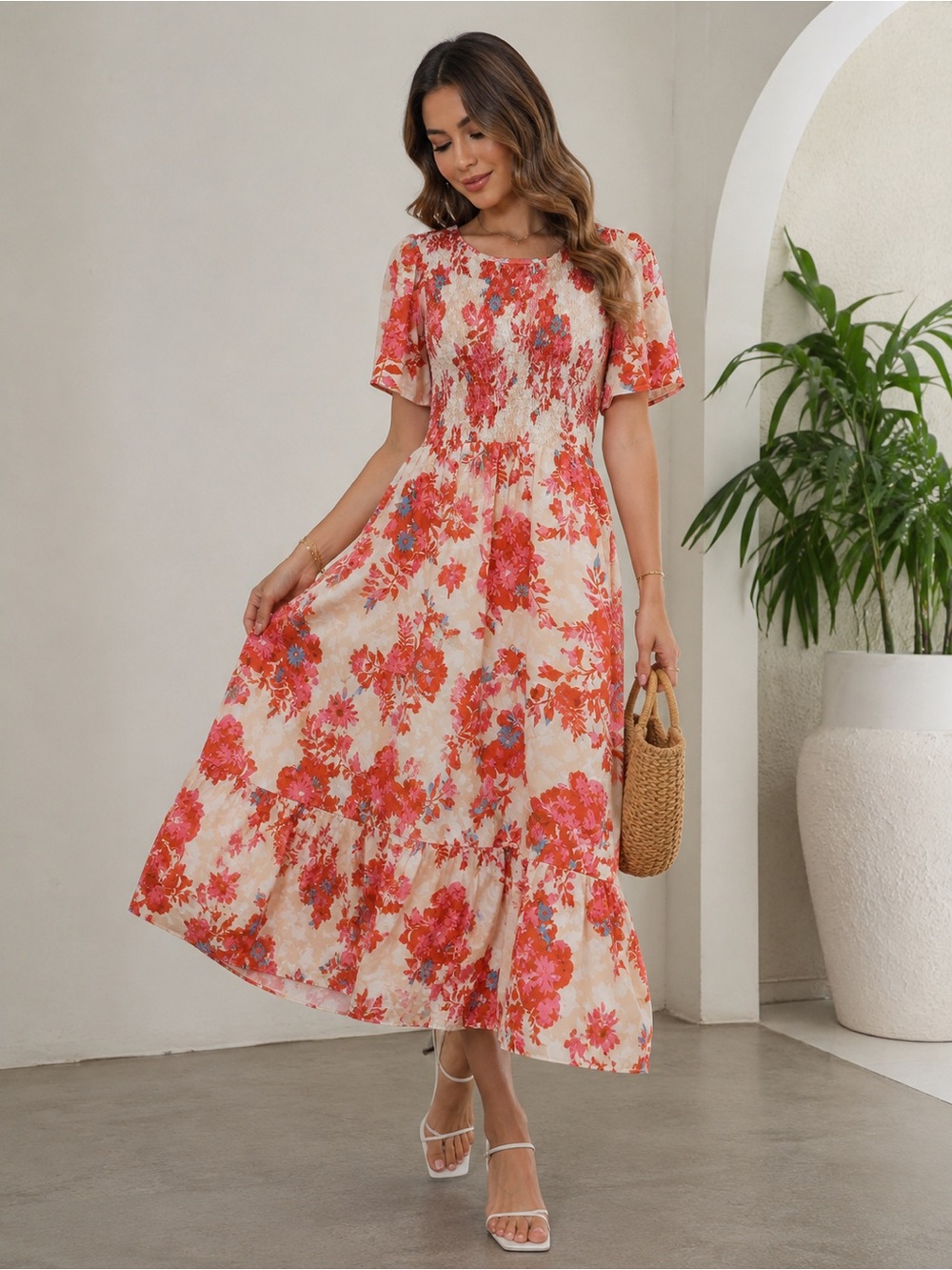 Jesica Floral Smocked Midi Dress